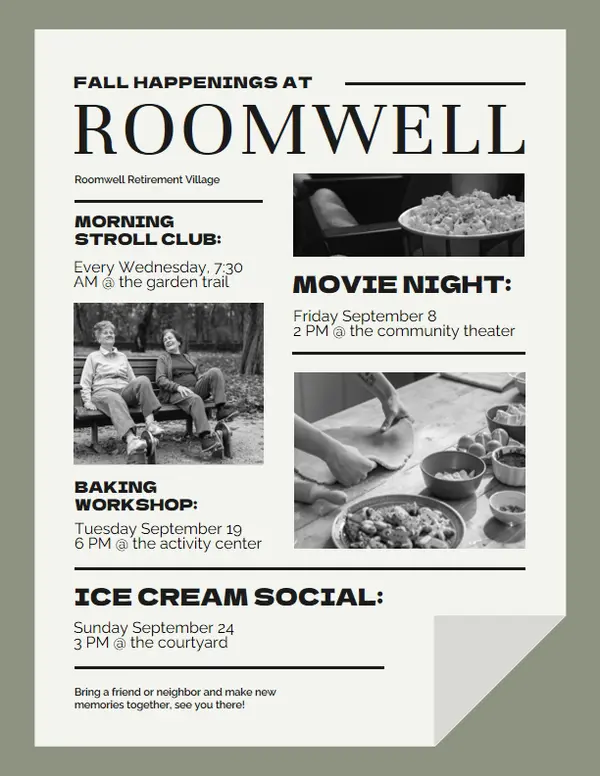 Classic bold event flyer Green vintage, retro, newspaper, editorial, informative