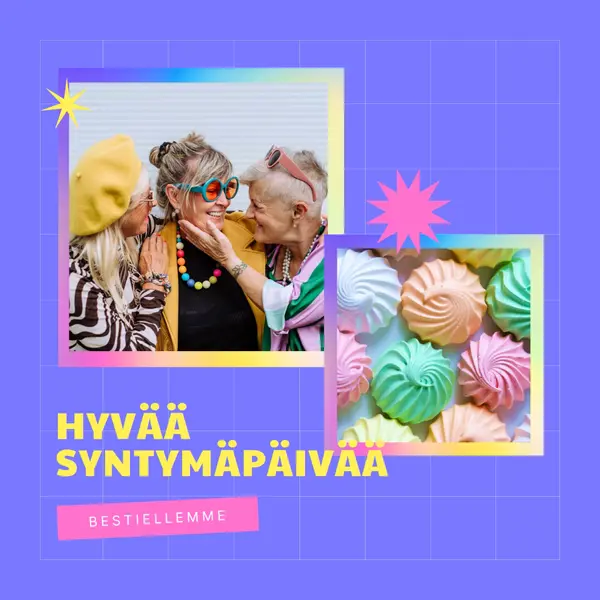 Hyvää syntymäpäivää, bestie purple bold,bright,geometric